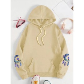 [Floral Moon Hoodie] Soft & Comfortable Plus Size Women's Floral Moon & Hoodie | Casual Long Sleeve Pullover with Pockets, Oversized Daily Wear, Purple & Blue Design