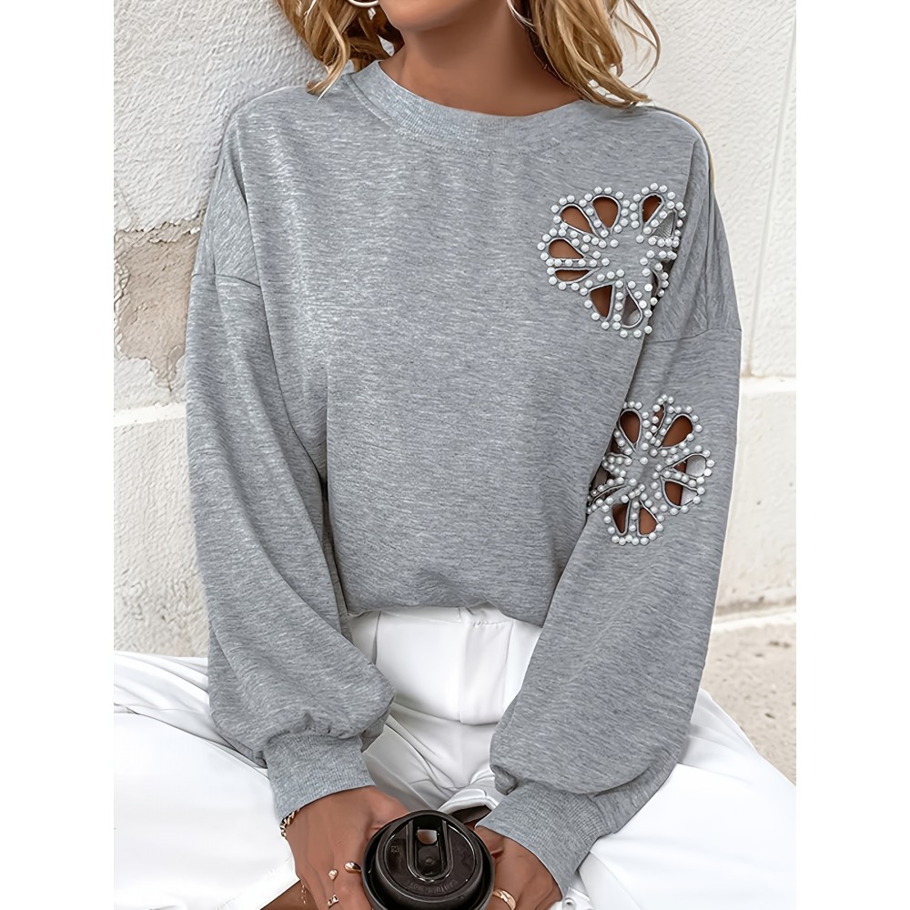Plus Size, Cross-border Fashion New Solid Color Hollow Beaded Oversized Sweatshirt