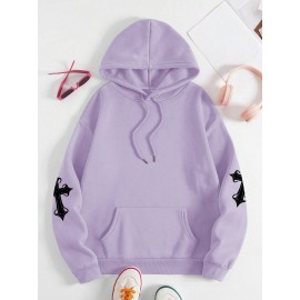 [Faithinspired Plus Size Hoodie] Faithinspired Plus Size Women's Elegant Casual Hooded Sweatshirt - Black Cross Print Long Sleeve Pullover, Cozy Fall & Winter Machine Washable Hoodie, Soft Fabric, Stylish, Durable Construction