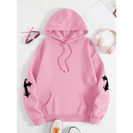 [Faithinspired Plus Size Hoodie] Faithinspired Plus Size Women's Elegant Casual Hooded Sweatshirt - Black Cross Print Long Sleeve Pullover, Cozy Fall & Winter Machine Washable Hoodie, Soft Fabric, Stylish, Durable Construction