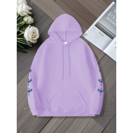 [Dragon Print Hoodie] Plus Size Dragon Print Hoodie - Casual Long Sleeve Pullover with Drawstring, Kangaroo Pocket - 100% Polyester, Slight Stretch, All Season Knit Fabric Hooded Sweatshirt