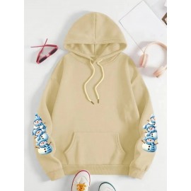 [Cozy Snowman Hoodie] Cozy Oversized Women's Mint Green Snowman & Snowflake Print Hoodie | Soft Casual Long Sleeve Pullover with Pockets, Machine Washable, Winter Accessories, Comfortable Clothing, Playful Graphic Design, Durable Fabric