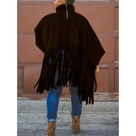 [Plus Size Tassel Top] Plus Size Women's Tassel Top - Vibrant Red Retro Chic Oversized High Neck Long Sleeve Blouse | Batwing Sleeves, Flowy Fabric, Stretchy Machine-Washable | Party & Banquet, Festive Outfit, Fall/Winter Fashion, Casual & Formal Events