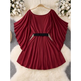 Plus Size - Elegant Plus Size V-Neck Long Sleeve Top with Heart Waist Belt - Stretchy Solid Color, Asymmetrical Hem, All-Season Fashion, Versatile for Casual or Formal Wear, Versatile Fashion | Asymmetrical Hemline | Comfortable Fit