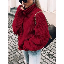 Plus Size - Women'S Plus Size Thick Sweater - Elegant High Neck Batwing Sleeves, Long Sleeve Winter Warmth, Solid Color (PurpleNavyBrown), Non-Stretch Fabric, Loose Fit for Casual & Formal Outfits - Cozy Fall & Winter Sweater for Women