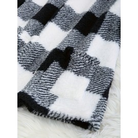 Plus Size - Women'S Plus Size Plaid Sweater - Cozy Fleece-Lined Long Sleeve Round Neck Top with Pockets, Casual Fall/Winter Wear