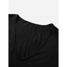 Large Size V-Neck Pocket Irregular Hem Short-Sleeved Top T-Shirt Two-Piece Set