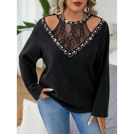Plus Size, Women's Plus-Size Elegant Faux Two-Piece T-Shirt with Lace Panel & Button Neckline - Long Sleeve Blouse, Round Neck, Short Jacket-Like Collar, Machine Washable Spring/Fall/Spring Transition Top for Weddings, Parties & Formal Events, Blouses For Women Elegant Classy, Fall Clothes For Women, Tops For Women, Ladies Tops And Blouses, Tops For Women Elegant Classy, Womens Tops And Blouses, Evening Tops For Women, Fall Plus Size Women Clothes, Womens Clothes,
