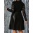 Plus Size - Women'S Elegant Black Lace Long Sleeve Dress with Contrast Lace Detail - Loose Fit, Stand Collar, Regular Sleeve, Mid-Length, All-Season Casual to Semi-Formal Wear