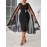 Plus Size, Women's Fashionable and Elegant Batwing Sleeve Mesh Splicing Plus Size Wrap Dress