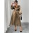 Plus Size - Elegant Plus Size V-Neck Long Sleeve Dress with Puff Sleeves and Cinched Waist - Golden, Flowing A-Line Silhouette, Perfect for Formal Occasions, Formal Evening Wear | Vneck Dress | Glossy Texture
