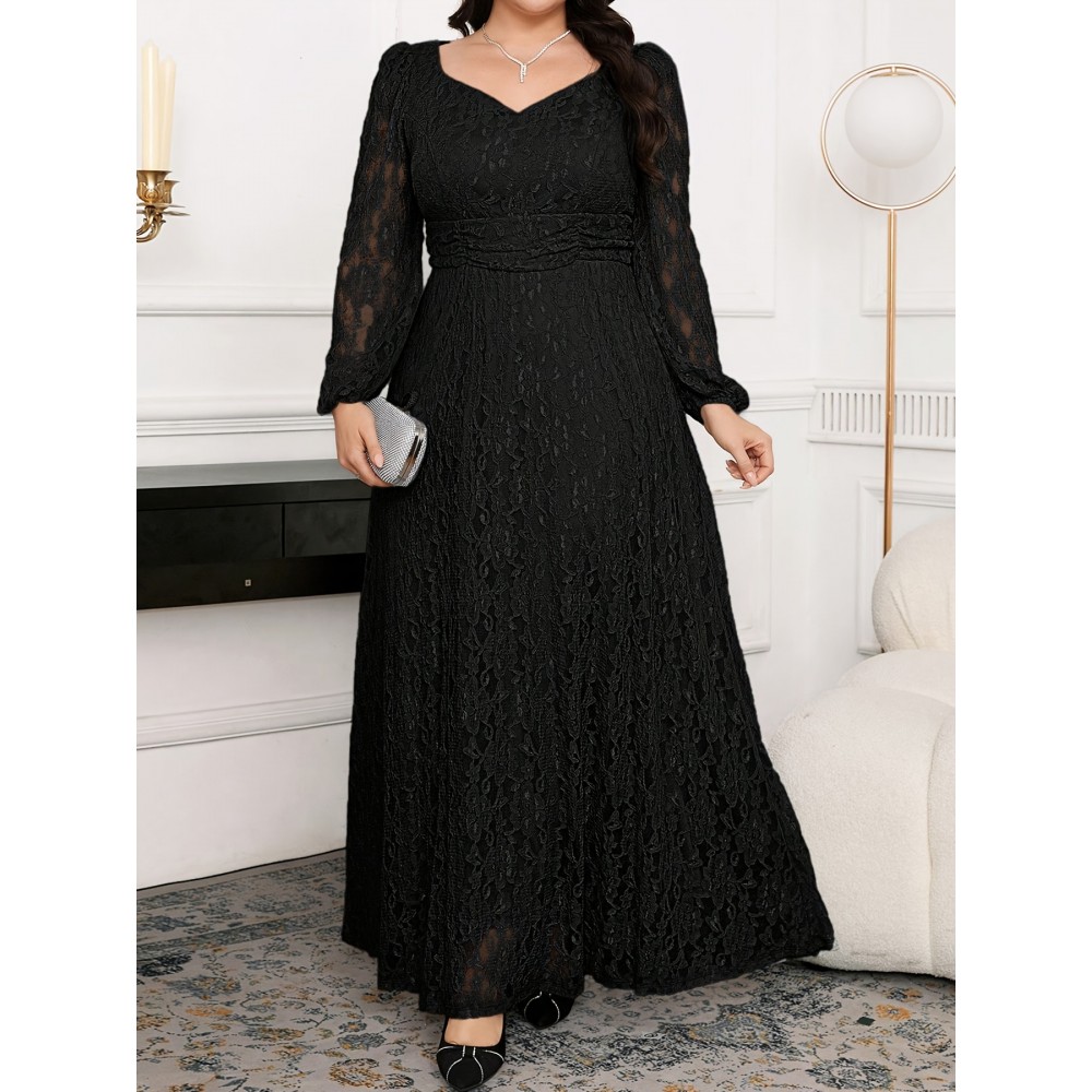 Plus Size, Plus Size Women's Dress with Lace-Up Waist for Look, Elegant Business Deep V-Neck Light Gray Autumn Winter Wedding Banquet Dress