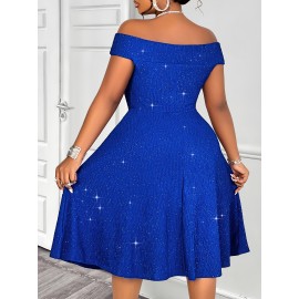 Plus Size - Plus Size, Women'S Plus Size Sexy Twist Off-Shoulder Sparkling A-Line Dress, Suitable for Parties, Cocktail Events, Christmas, Valentine'S Day, Formal Wear, Party Wear