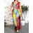 Plus Size Boho Dress Tie Dye Print Beach Vacation Lace Up High Waisted Spring/Summer Elegant Plus Dress
