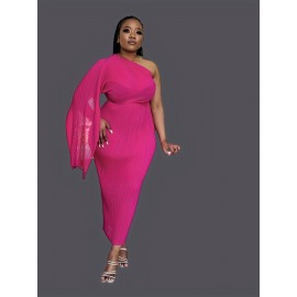 Elegant One-Shoulder Ruched Midi Party Dress for Women - Sleeveless, Asymmetrical Hem, Solid Color, Stretch Fabric, Non-Sheer Polyester - Perfect for Summer Events