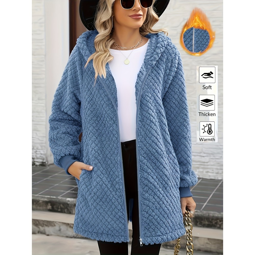 Women's Oversized Fleece Jacket with Hood & Pockets - Thick Winter Coat, Fuzzy Zip-Up Outerwear, Machine Washable, Cozy for all body Types (Fall/Winter) - Elegant Special Line Collection