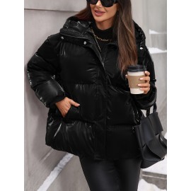 Women's Winter Hooded Jacket - Non-Stretch Outer Coat, Full-Length Zipper Front Closure, Machine Washable Cold Weather Outerwear for Everyday & Formal Events - Women's Outerwear, Ladies Winter Coats, Sleek Fabric Design, Classic Coat, Durable Material, Professional Women