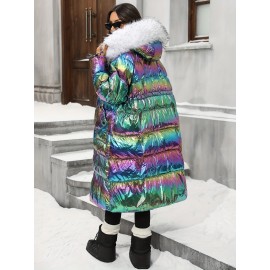 Plus Size - Plus Size, Women'S Plus Size Winter Jacket - Elegant Hooded Coat with Full-Zip Closure, Non-Stretch Fabric, Long Sleeve Cold Weather Outerwear, Plus Size Friendly (no Belt Needed) - Elegant Outerwear For Everyday & Formal Eve