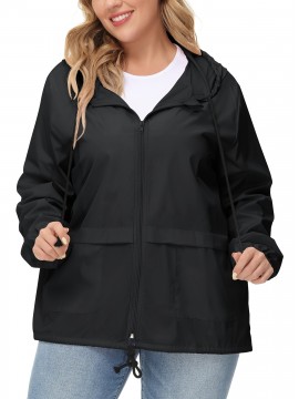 Plus Size Raincoat for Women - Waterproof, Packable, Outdoor, Hooded, Windbreaker Rain Jacket with Ultimate Protection