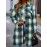 Women's Plus Size Plaid Button-Up Shirt Style Trench Coat, Casual Long Sleeve Open-front Overcoat with Pockets, Vintage-Inspired Polyester Woven All-Season Jacket