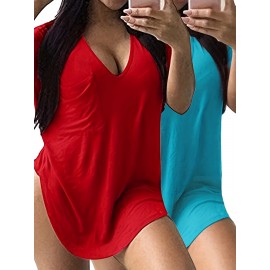 Large Size V-Neck Pocket Irregular Hem Short-Sleeved Top T-Shirt Two-Piece Set