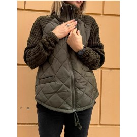 Plus Size Women's Thick Winter Cardigan Jacket - Zippered Collar Coat with Full-Zip Front, Stand Collar & Long Sleeves, Machine Washable Outerwear for Fall/Winter, Brown Trench Coat (Casual & Professional) - No Bulk Under Jacket