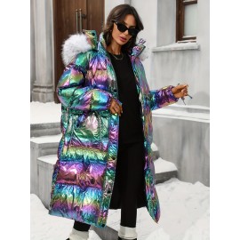 Plus Size - Plus Size, Women'S Plus Size Winter Jacket - Elegant Hooded Coat with Full-Zip Closure, Non-Stretch Fabric, Long Sleeve Cold Weather Outerwear, Plus Size Friendly (no Belt Needed) - Elegant Outerwear For Everyday & Formal Eve